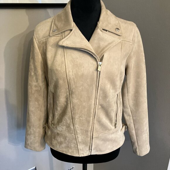 NWOT Tommy Hilfiger Xsmall tan faux suede zip up moto jacket‎ preppy boho - Picture 1 of 6